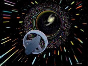 An image of a star trek ship in space.